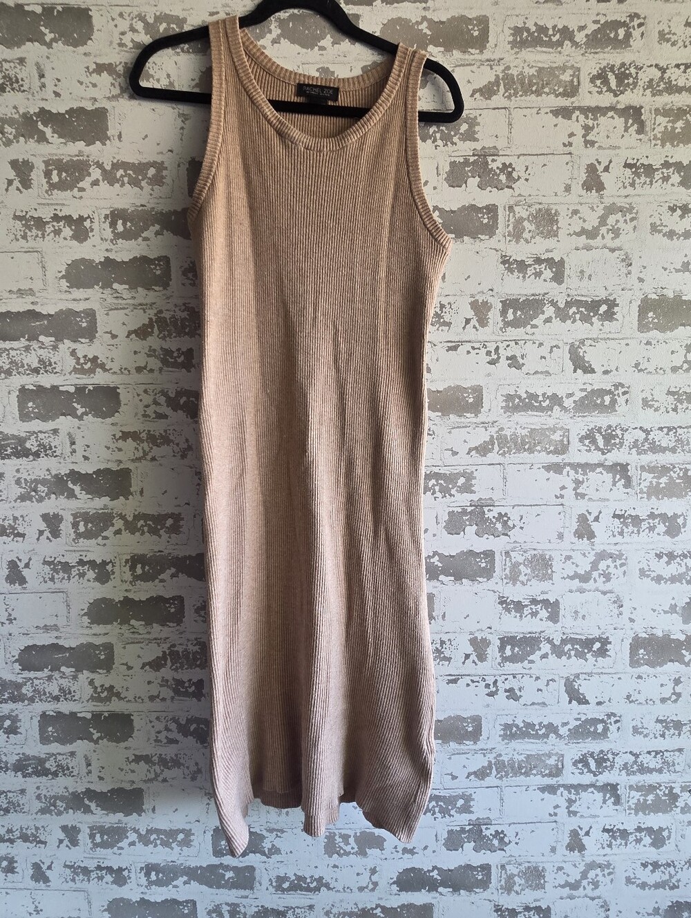 Rachel Zoe Ribbed Knit Midi Tank Dress Tan Beige L